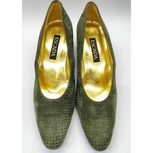 Escada Designer Olive Green Suede Pumps Heels